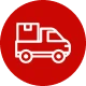 Red circle with a white delivery truck icon in the center, set against a white background